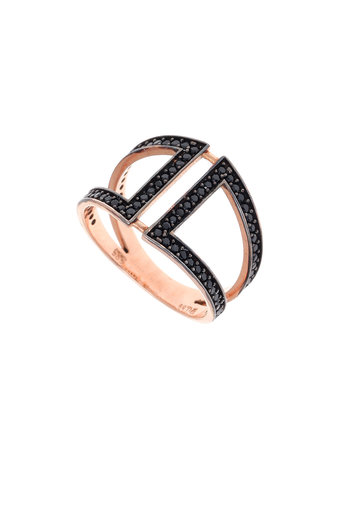 γυναικείο δαχτυλίδι, σεβαλιέ, με μαύρα ζιργκόν σε ροζ χρυσό Κ14 / 1DA2859