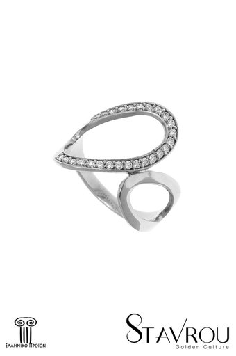 γυναικείο δαχτυλίδι, σεβαλιέ, 2 oval κύκλοι, με ζιργκόν, σε λευκό χρυσό Κ14 / 1DA2871 logo