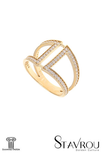 γυναικείο δαχτυλίδι, σεβαλιέ, με ζιργκόν, σε χρυσό Κ14 / 1DA2878 logo 