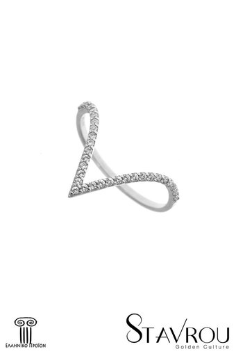 γυναικείο δαχτυλίδι, σε σχήμα V, με ζιργκόν, σε λευκό χρυσό Κ14 / 1DA2880 logo
