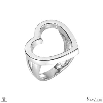 Μοντέρνο Δαχτυλίδι 39 περιγραφική καρδιά / Ασημένιο, χειροποίητο, λευκό επιπλατινωμένο