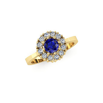 Δαχτυλίδι Ροζέτα 1 σε στρόγγυλο σχήμα / Ασημένιο, χειροποίητο, επιχρυσωμένο με συνθετικές λευκές και μπλε πέτρες