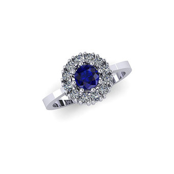Δαχτυλίδι Ροζέτα 1 σε στρόγγυλο σχήμα / Ασημένιο, χειροποίητο, λευκό επιπλατινωμένο με συνθετικές λευκές και μπλε πέτρες