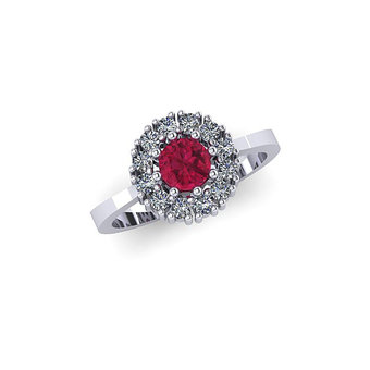 Δαχτυλίδι Ροζέτα 1 σε στρόγγυλο σχήμα / Ασημένιο, χειροποίητο, λευκό επιπλατινωμένο με συνθετικές λευκές και κόκκινη πέτρες