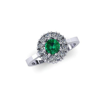 Δαχτυλίδι Ροζέτα 1 σε στρόγγυλο σχήμα / Ασημένιο, χειροποίητο, λευκό επιπλατινωμένο με συνθετικές λευκές και πράσινη πέτρες