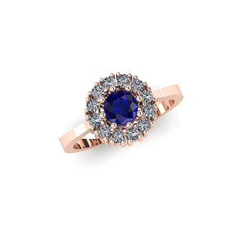 Δαχτυλίδι Ροζέτα 1 σε στρόγγυλο σχήμα / Ασημένιο, χειροποίητο, ροζ επιχρυσωμένο με συνθετικές λευκές και μπλε πέτρες