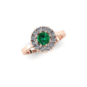 Δαχτυλίδι Ροζέτα 1 σε στρόγγυλο σχήμα / Ασημένιο, χειροποίητο, ροζ επιχρυσωμένο με συνθετικές λευκές και πράσινη πέτρες