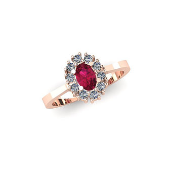 Δαχτυλίδι Ροζέτα 1 σε οβάλ σχήμα / Ασημένιο, χειροποίητο, ροζ επιχρυσωμένο με συνθετικές λευκές και κόκκινη πέτρες