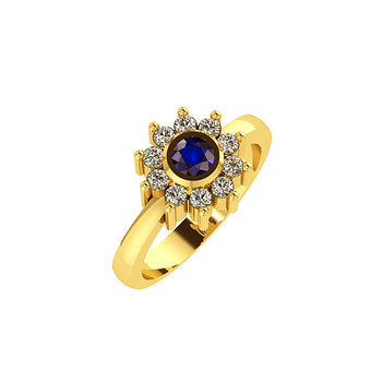 Δαχτυλίδι Ροζέτα 4 σε στρόγγυλο σχήμα / Ασημένιο, χειροποίητο, επιχρυσωμένο με συνθετικές λευκές και μπλε πέτρες
