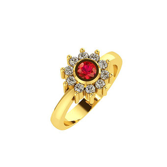 Δαχτυλίδι Ροζέτα 4 σε στρόγγυλο σχήμα / Ασημένιο, χειροποίητο, επιχρυσωμένο με συνθετικές λευκές και κόκκινη πέτρες