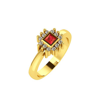 Δαχτυλίδι Ροζέτα 6 σε τετράγωνο σχήμα / Ασημένιο, χειροποίητο, κίτρινο επιχρυσωμένο με συνθετικές λευκές και κόκκινη πέτρες