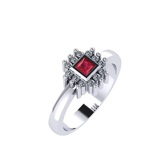 Δαχτυλίδι Ροζέτα 6 σε τετράγωνο σχήμα / Ασημένιο, χειροποίητο, λευκό επιπλατινωμένο με συνθετικές λευκές και κόκκινη πέτρες