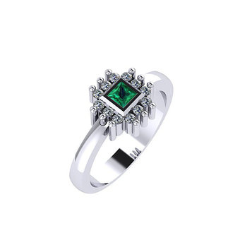 Δαχτυλίδι Ροζέτα 6 σε τετράγωνο σχήμα / Ασημένιο, χειροποίητο, λευκό επιπλατινωμένο με συνθετικές λευκές και πράσινη πέτρες