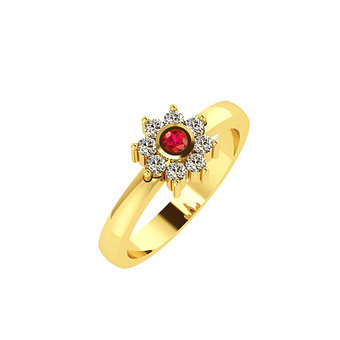 Δαχτυλίδι Ροζέτα 7 σε στρόγγυλο σχήμα / Ασημένιο, χειροποίητο, επιχρυσωμένο με συνθετικές λευκές και κόκκινη πέτρες