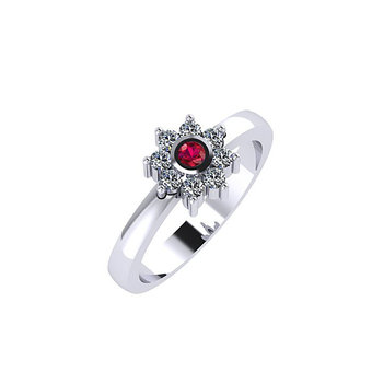 Δαχτυλίδι Ροζέτα 7 σε στρόγγυλο σχήμα / Ασημένιο, χειροποίητο, λευκό επιπλατινωμένο με συνθετικές λευκές και κόκκινη πέτρες