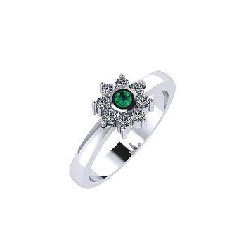 Δαχτυλίδι Ροζέτα 7 σε στρόγγυλο σχήμα / Ασημένιο, χειροποίητο, λευκό επιπλατινωμένο με συνθετικές λευκές και πράσινη πέτρες