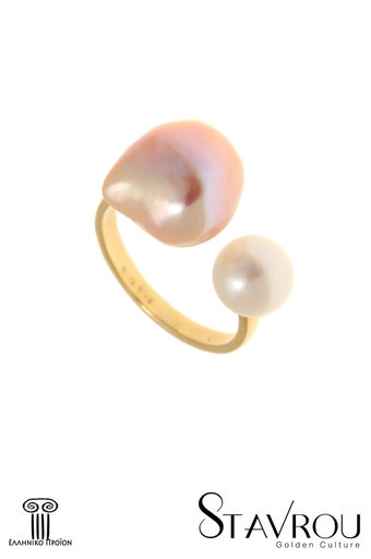 γυναικείο δαχτυλίδι, chevalier, με δύο μαργαριτάρια σε χρυσό Κ14 / 1DA2889 logo