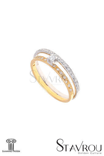 γυναικείο δαχτυλίδι, δίβερο,σειρέ, με ζιργκόν, δίχρωμο σε λευκό και κίτρινο χρυσό Κ14 / 1DA2818 logo