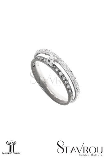 γυναικείο δαχτυλίδι, δίβερο, σειρέ, με ζιρκόν, δίχρωμο, σε λευκό και επιροδιωμένο - μαύρο χρυσό Κ14 / 1DA2819 logo
