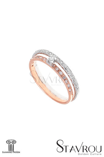 γυναικείο δαχτυλίδι, δίβερο, σειρέ, με ζιργκόν, δίχρωμο, σε λευκό και ροζ χρυσό Κ14 / 1DA2820 logo