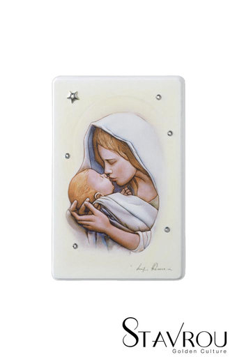 εικόνα Παναγία Γλυκοφιλούσα, ζωγραφισμένη σε ξύλο με ασημένιο αστέρι και 5 στρας / 2ΕΙ0180 logo / 100 x 150 mm