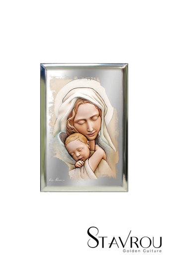 επάργυρη θρησκευτική εικόνα πίστης, Παναγία Βρεφοκρατούσα / 2ΕΙ0205 logo / 70 x 100 mm