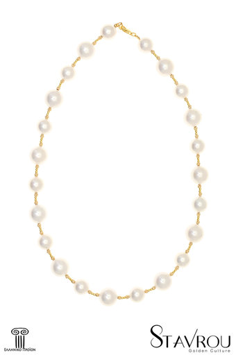 γυναικείο κολλιέ με shell pearl  12 mm και 14 mm εναλλάξ και ασημένια επίχρυσα κούμπωμα και στοιχεία / 2KO0233 logo