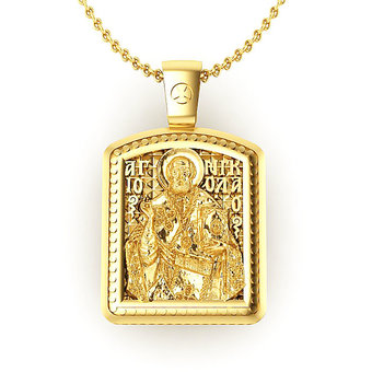 Θρησκευτικό Unisex Μενταγιόν Ιησούς Χριστός - Άγιος Νικόλαος 10 / Ασημένιο, χειροποίητο, σε παραλληλόγραμμο σχήμα, επιχρυσωμένο / πίσω όψη με τον Άγιο Νικόλαο