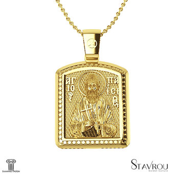 Θρησκευτικό Μενταγιόν Ιησούς Χριστός - Άγιος Παϊσιος 10 / Ασημένιο, χειροποίητο, σε παραλληλόγραμμο σχήμα, κίτρινο επιχρυσωμένο / πίσω όψη με τον Άγιο Παϊσιο