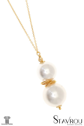 γυναικείο μενταγιόν, με δύο shell pearl, χειροποίητο, σε ασήμι 925', επιχρυσωμένο, με ασημένια, επίχρυση, αλυσίδα . / 2KO0231 logo