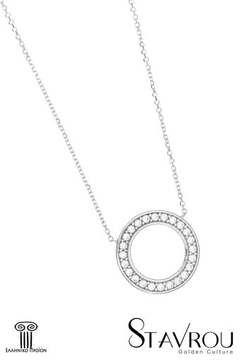 γυναικείο μενταγιόν, κύκλος, με ζιργκόν, σε λευκό χρυσό 14, καρατίων / 1KO1765 logo
