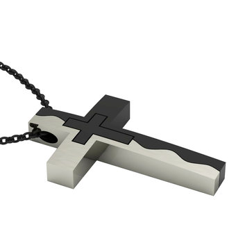 Μοντέρνος Διπλός Βαπτιστικός Σταυρός 20 / Ασημένιος, χειροποίητος, δίχρωμος (λευκό - μαύρο)