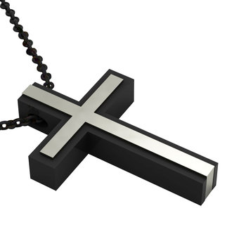 Μοντέρνος Τριπλός Βαπτιστικός Σταυρός 7 / Ασημένιος, χειροποίητος, δίχρωμος (λευκό - μαύρο)