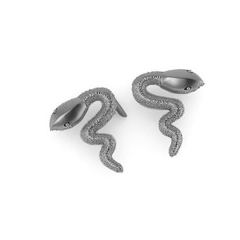 Νεανικά Μοντέρνα Σκουλαρίκια 1007 κολλητά στο αυτί - φίδια / Ασημένια, χειροποίητα, μαύρα επιροδιωμένα