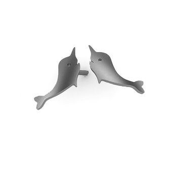 Νεανικά Μοντέρνα Σκουλαρίκια 1060 κολλητά στο αυτί - δελφίνια / Ασημένια, χειροποίητα, μαύρα επιροδιωμένα