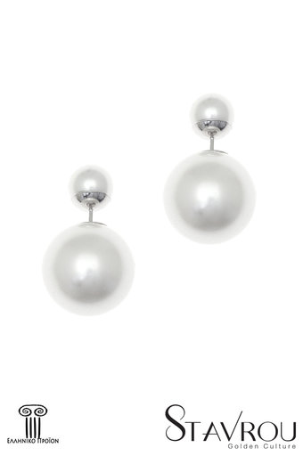 γυναικεία σκουλαρίκια, με δύο shell pearls σε σχήμα μπίλλιας,  8.30 mm και 16,00 mm αντίστοιχα,  σε ασήμι 925', επιπλατινωμένα / 2SK0169 logo