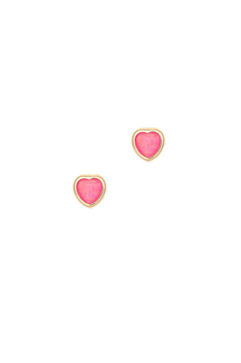 παιδικά σκουλαρίκια, καρδούλες με σκούρο ροζ φίλντισι, σε χρυσό 9 καρατίων / 1SK2214 logo