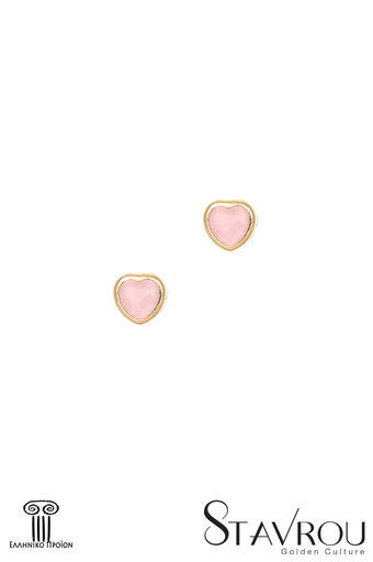 παιδικά σκουλαρίκια, καρδούλες με ροζ φίλντισι, σε χρυσό 9 καρατίων / 1SK2215 logo