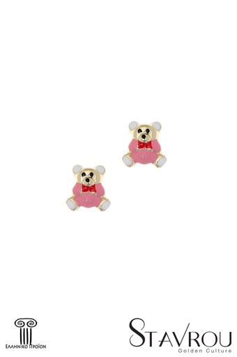 παιδικά σκουλαρίκια, αρκουδάκια με σμάλτο, σε χρυσό 9 καρατίων / 1SK2208 logo