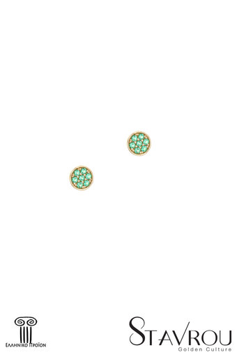 γυναικεία - σκουλαρίκια, ροζέτες - ματάκι, με χρωματιστά - πράσινα ζιργκόν σε χρυσό Κ14 / 1SK2199 / 4.80 mm