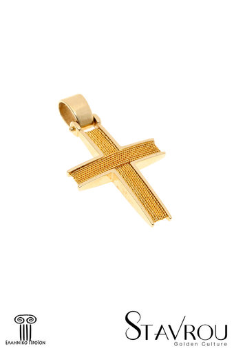 βαπτιστικός σταυρός, χειροποίητος, ανδρικός - unisex, βυζαντινής τεχνοτροπίας, σε χρυσό Κ14 / 1ST2058 logo
