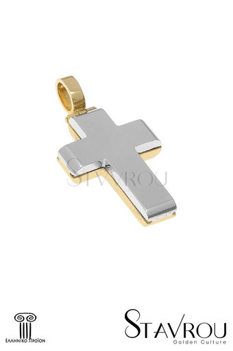 βαπτιστικός σταυρός, διπλής όψης, δίχρωμος, χειροποίητος, μασίφ, ανδρικός - unisex σε κίτρινο και λευκό χρυσό Κ18 / 1ST2061 logo