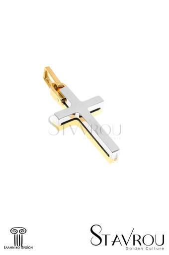 βαπτιστικός σταυρός, χειροποίητος, διπλής όψεως, δίχρωμος, μασίφ, ανδρικός - unisex σε κίτρινο και λευκό χρυσό Κ18 / 1ST2080 logo
