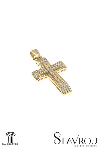 βαπτιστικός σταυρός, γυναικείος,με ζιργκόν, χειροποίητος, σε χρυσό Κ14 / 1ST2097 logo