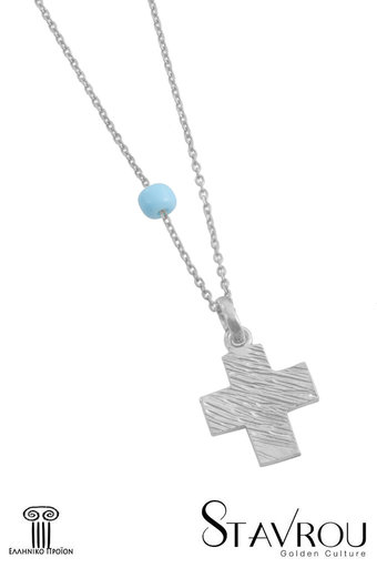 γυναικείος σταυρός, σε ασήμι 925', με αλυσίδα και τυρκουάζ / 2KO0158 logo