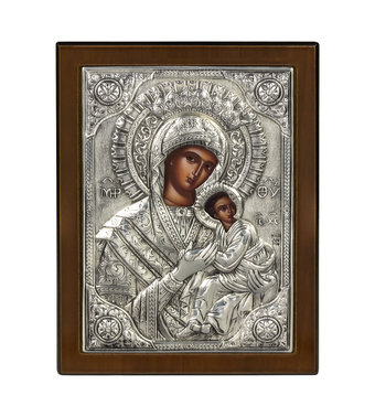 Θρησκευτική Εικόνα με την Παναγία Αμόλυντος / Ασημένια 925', χειροποίητη 